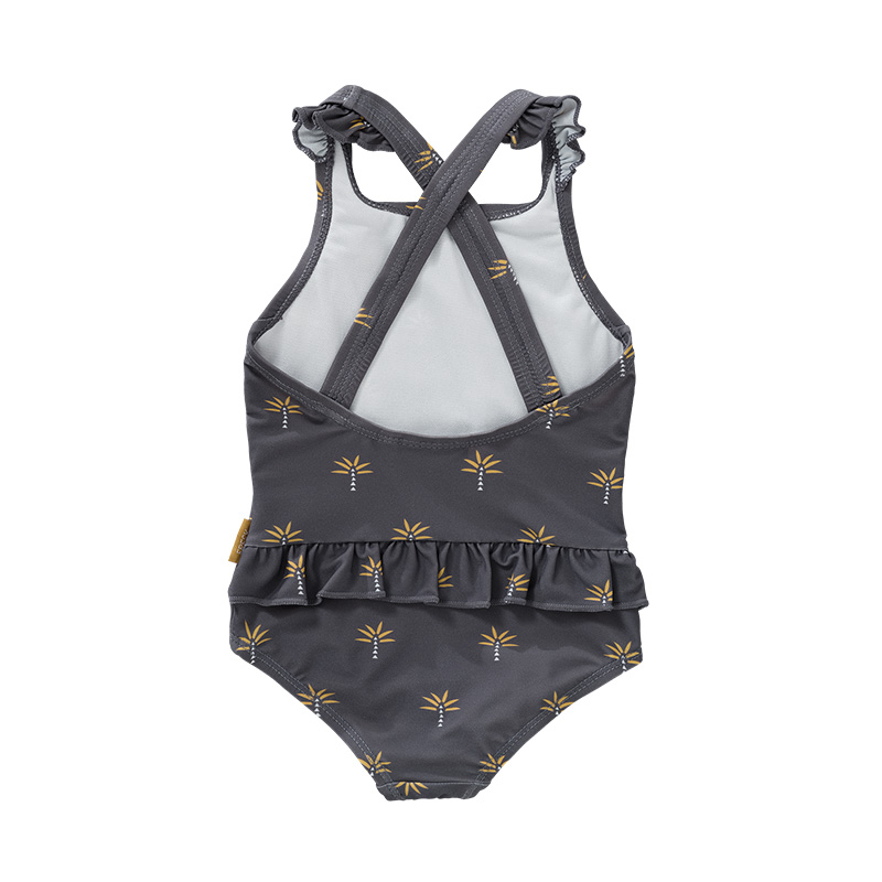 Swim tanksuit palmtree steel grey back
